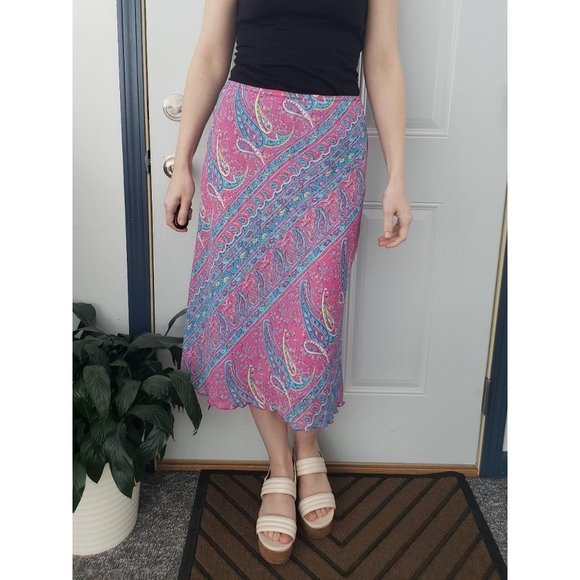 Fashion Bug Skirts Vintage 9s Does 70s Pink And Blue Paisley Skirt